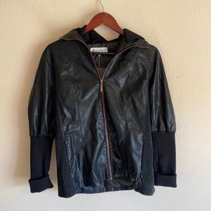 Faux leather sweatshirt zip up jacket